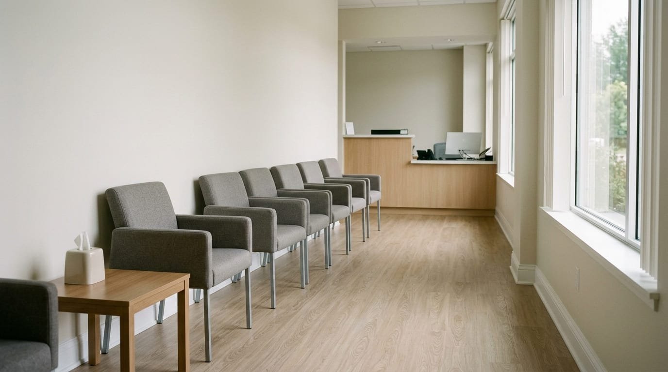 Freshly painted medical office waiting area with clean walls and seating in Philadelphia