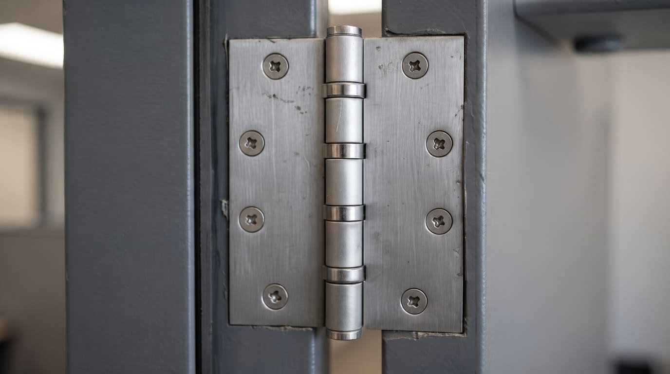 Commercial door closer serviced during scheduled preventive maintenance in an office building