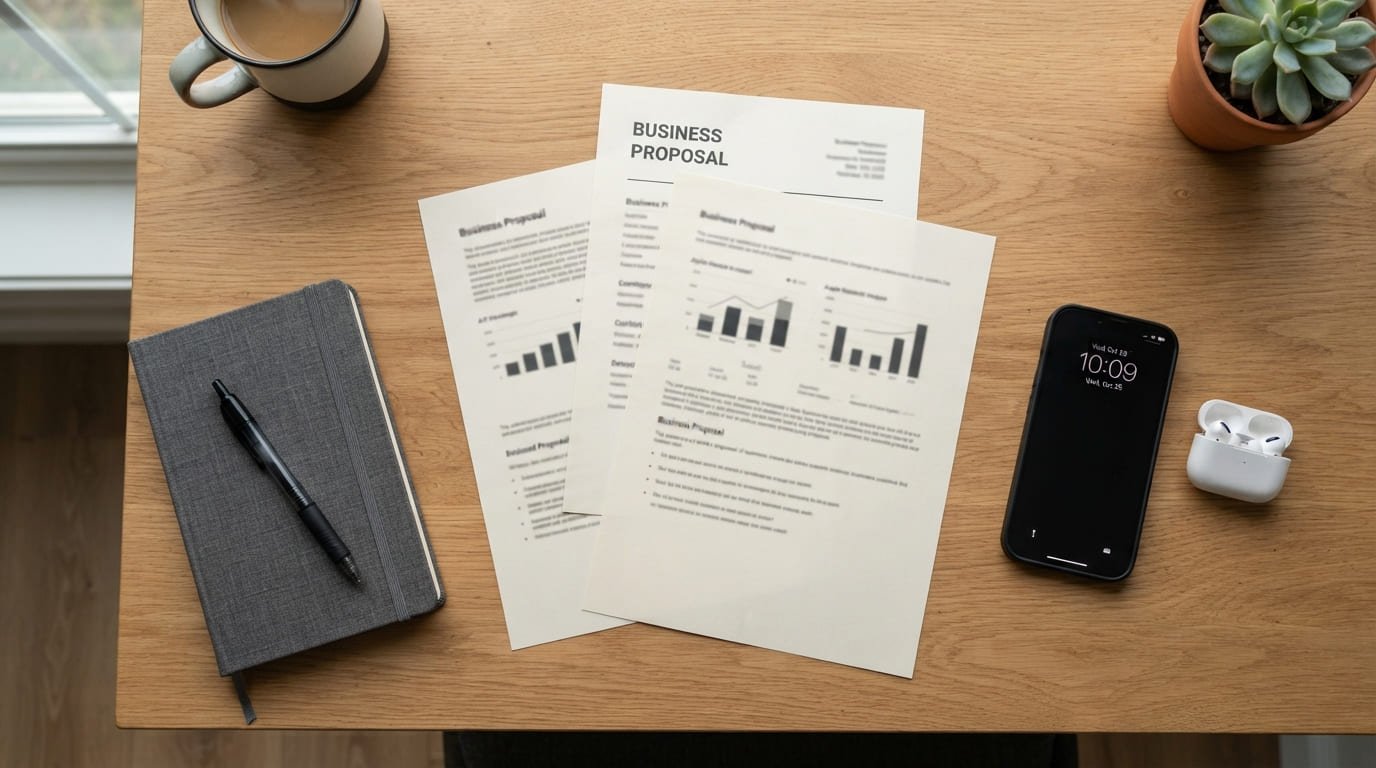 Commercial property manager comparing facility maintenance proposals before signing